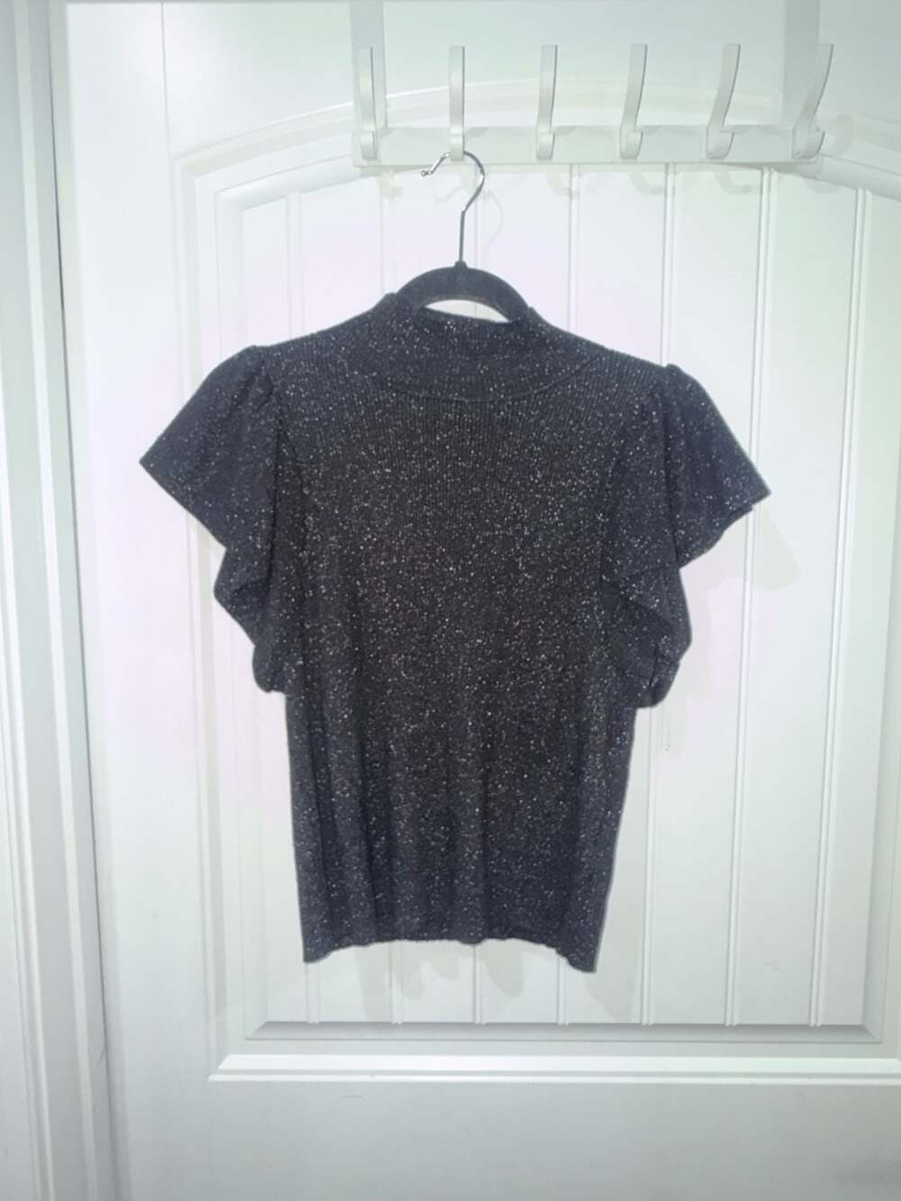 Maeve by Anthropologie Shimmer Flutter-Sleeve Open-Back Knit Top